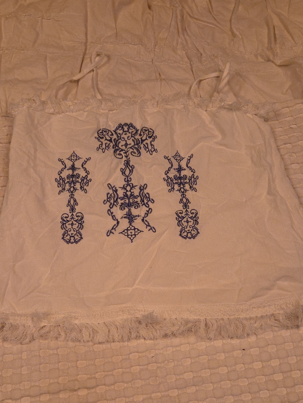 Boho Embroidered White Fringe Tank Top Xl